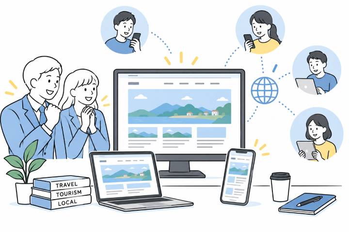 サイトの完成公開の様子のイラスト