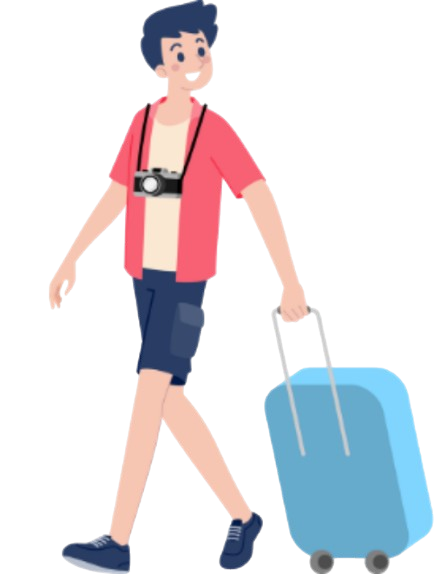 スーツケースを引く旅行者のイラスト